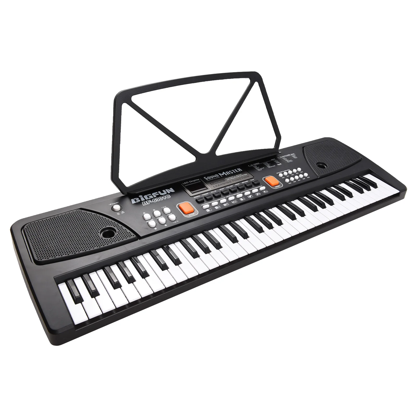 BIGFUN 61 Keys Rechargeable Electronic Organ Kids Electric Piano with Microphone Black Digital Music Electronic Keyboard LED