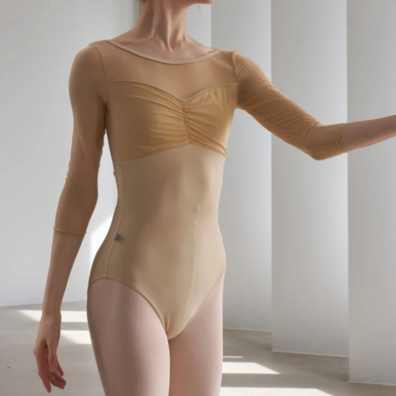 Frühling/Sommer Atmungsaktives Mesh mit elastischen Ösen Damen-Body mit langen Ärmeln, Rundhalsausschnitt, Schleifenbesatz, elegante Damen – Detail 4