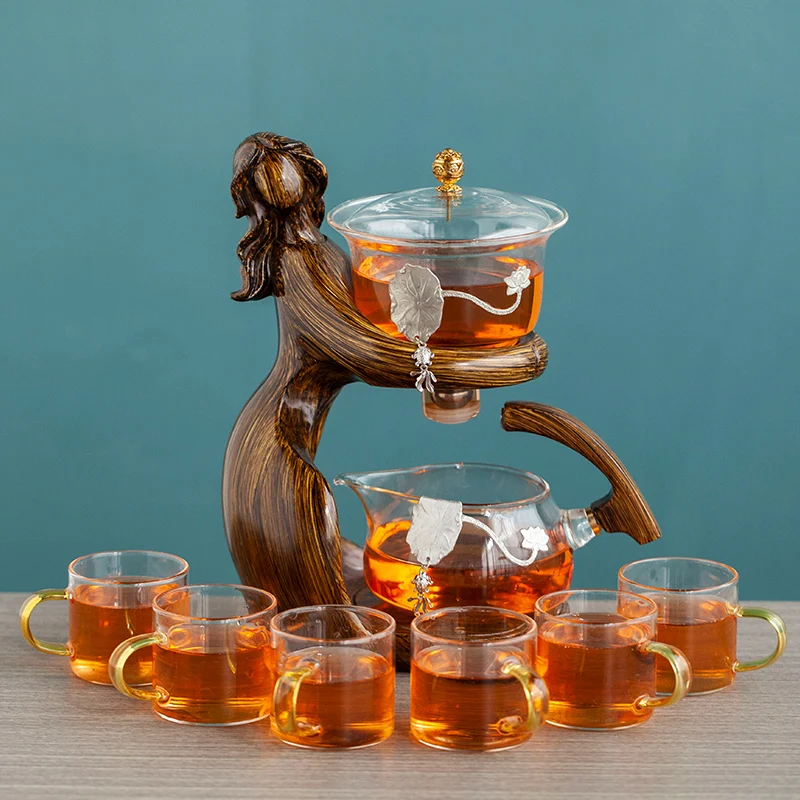 Tea Making Kungfu Teapot Teacup Automatic Tea Set Heat-resistant Glass Teapot Holder Base infusers Ware Tea Set