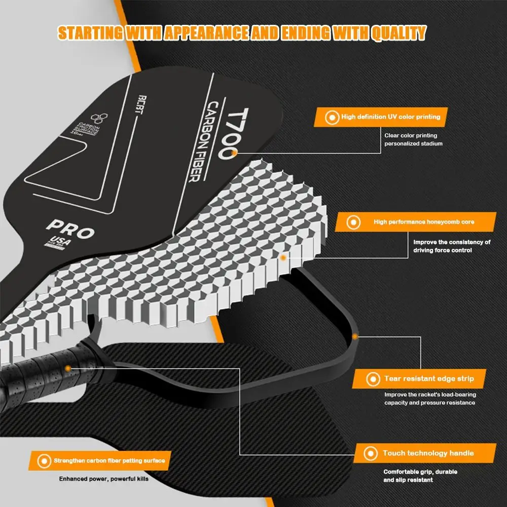 High Quality T700 Pickleball Paddles Carbon Fiber Frosted Surface Pickleball Rackets Non-slip Grip Pickle Ball Paddle