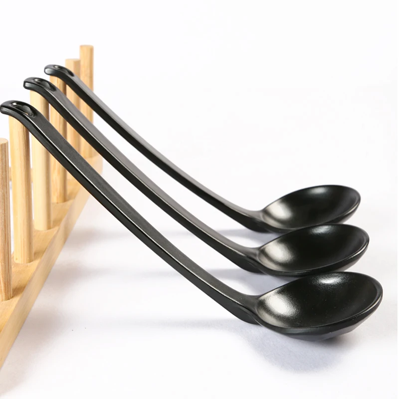 Japanese Imitation Porcelain Pattern Spoon Household Kitchen Accessories Black Melamine Korean Spoon Lamian Noodles porcelain spoon
