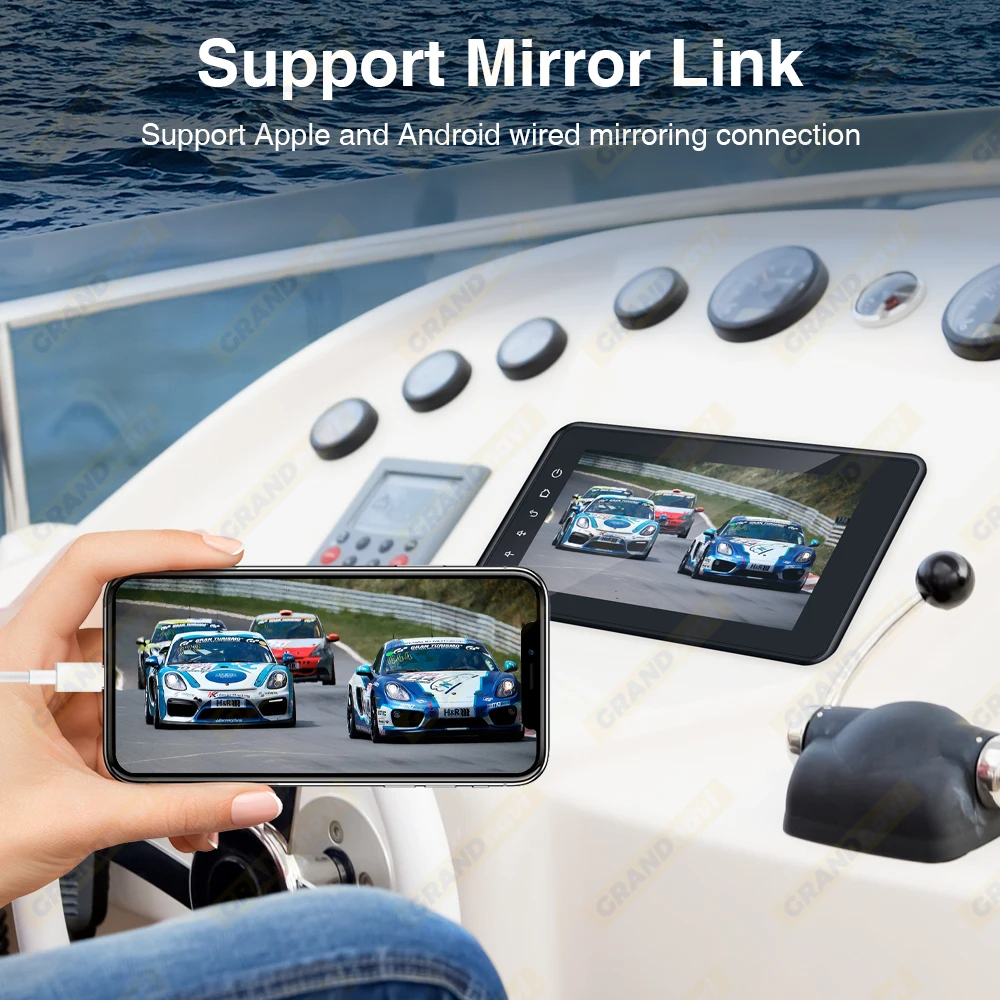 8inch Boat Marine Multimedia Player Wireless CarPlay Android Auto IPX6 Waterproof Bluetooth FM AM AUX For Boat ATV UTV Golf Cart