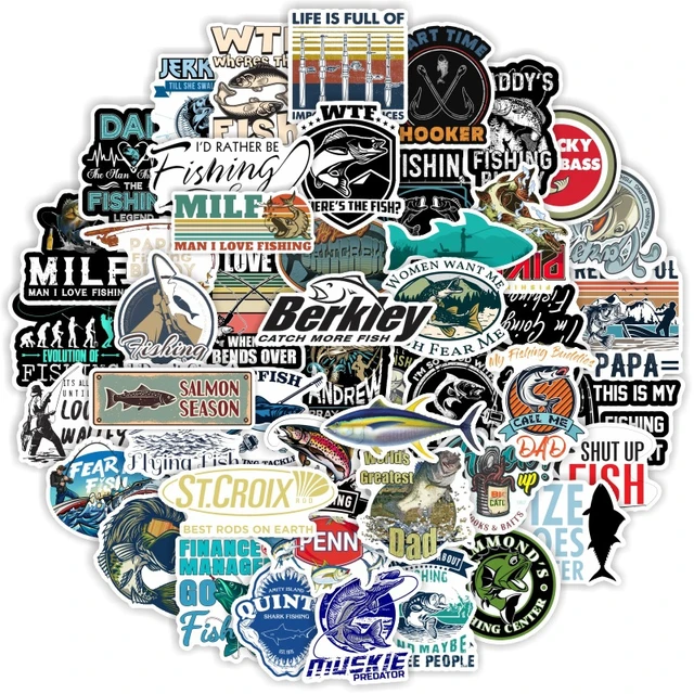 10/30/50/100pcs Fishing Stickers Waterproof Skateboard Motorcycle