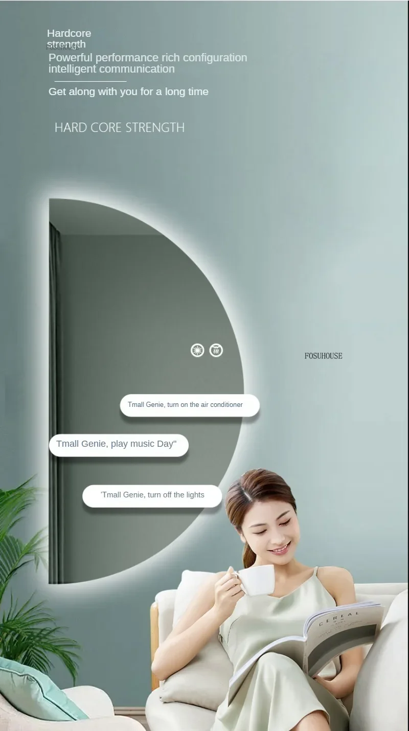 Description Picture 3 of itemSemicircular Smart Bath Mirrors Led Touch Screen Mirrors Wall-mounted Lighted Bathroom Mirror Special-shaped Decorative Mirror Z