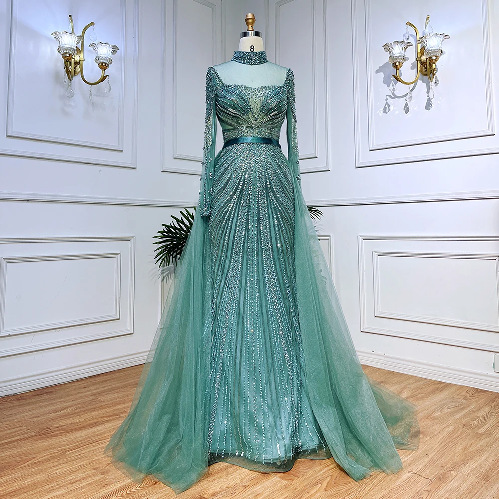 Serene Hill Nude Muslim Beaded Tassel  Mermaid Dubai Arabic Evening Dresses Gowns Luxury 2023 For Women Wedding Party LA71533