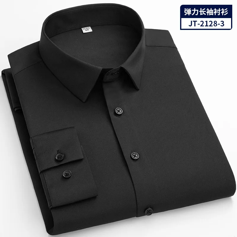 6XL Spring and Autumn formal business men's long sleeve shirt wear work clothes silky solid color social plus size