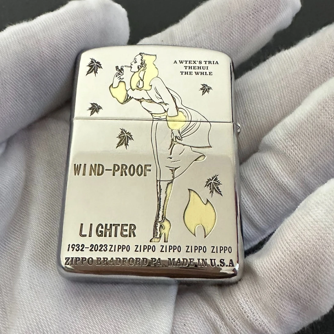 Accendino Zippo Bianco Chrome Inciso Windy Girl Collezione Antivento In Scatola