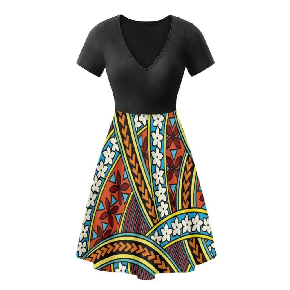 

Dropshipping Women's Short Sleeve Elegant Pocket Dress Hawaiian Island Summer Fashion Custom Polynesian Tribal Samoan Print