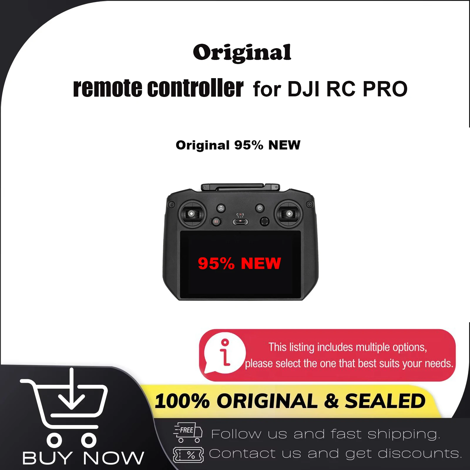 Télécommande DJI RC Pro avec écran haute luminosité et antennes dépliées, posée sur une surface en bois.