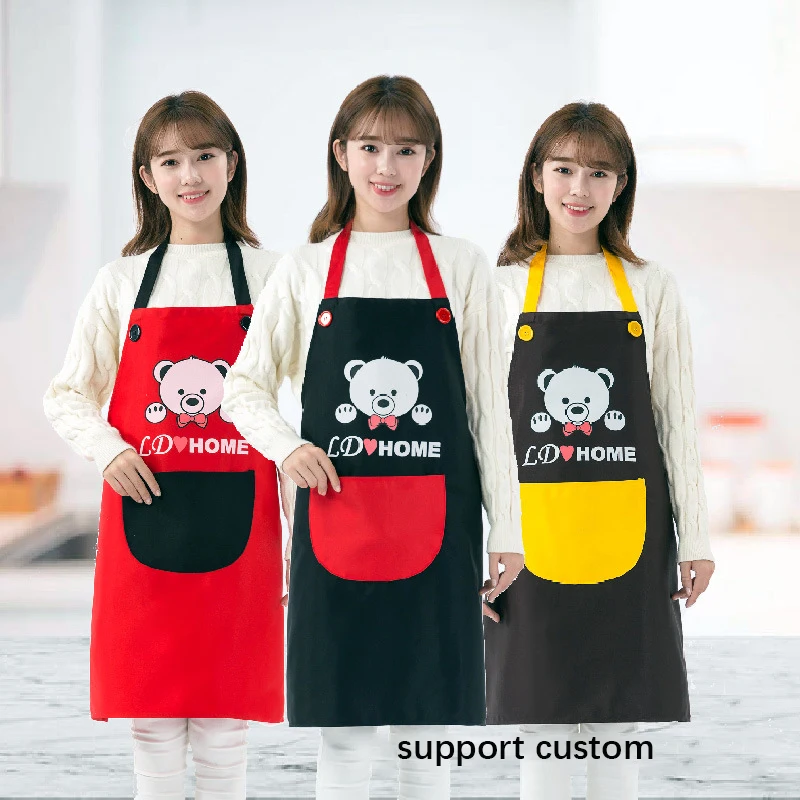

Aprons For Women Cartoon Waterproof Apron Polyester Cotton Oil Resistant Hanging Belt Kitchen Accessories