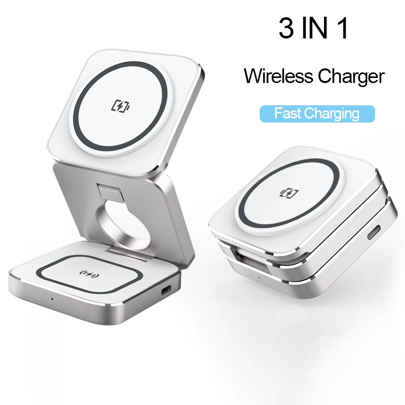 Caricabatterie Wireless 3 In 1 In Lega Di Alluminio Per Supporto Per Caricabatterie Pieghevole Magsafe Per Iphone 15/14/13 Pro Max Plus Airpods 3/2 Iw