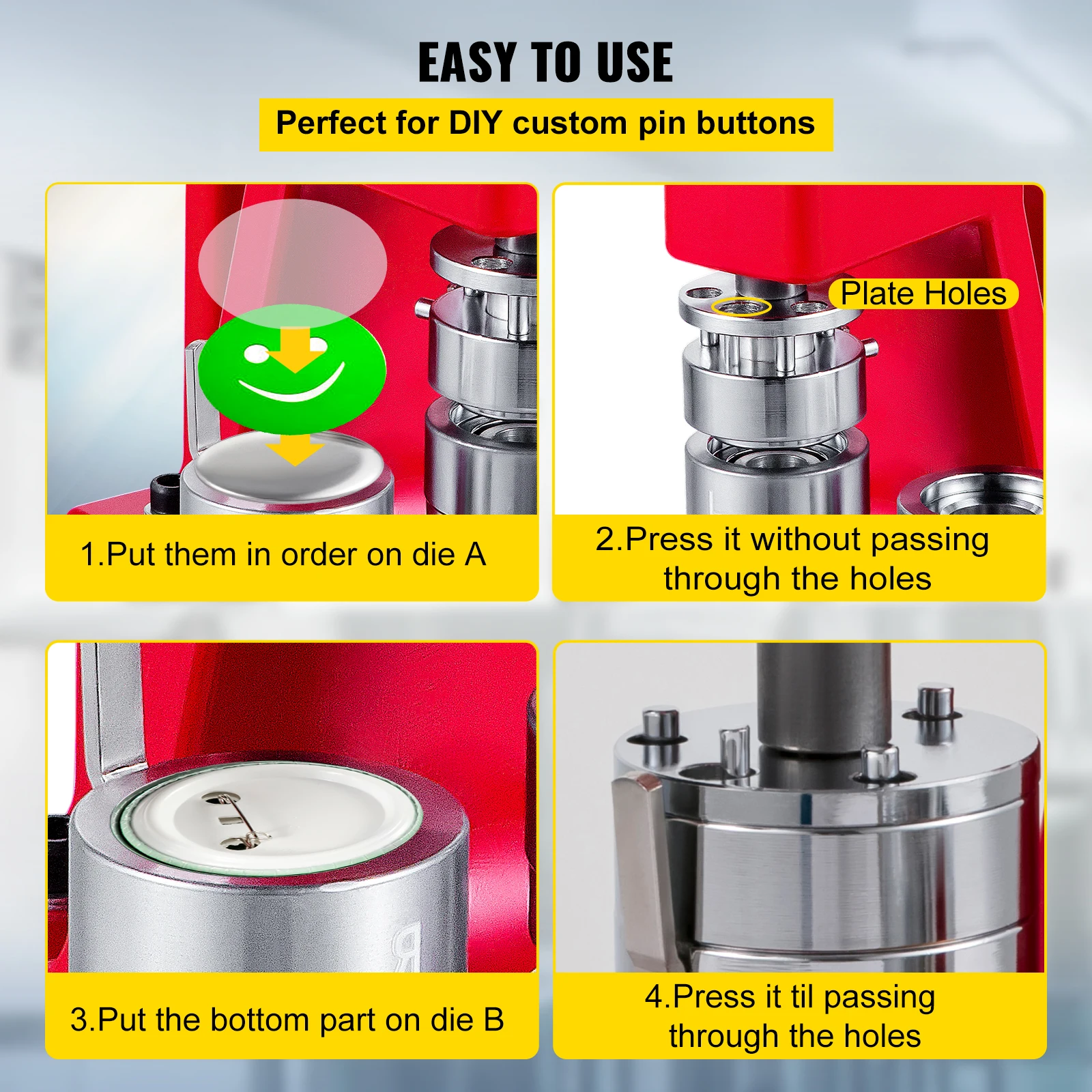 VEVOR 25MM 58MM Badge Maker Machine DIY Button Pin Brooches Press Making Tool with 500Pcs Circle Manufacture Button Parts