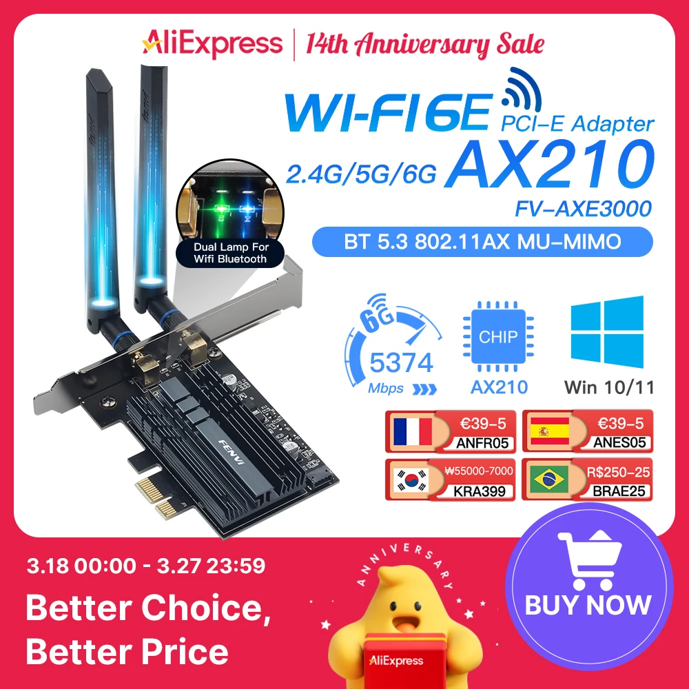 Fenvi-5374Mbps-WiFi-6E-Intel-AX210-PCIe-Wireless-WiFi-Adapter-2-4G-5G ...