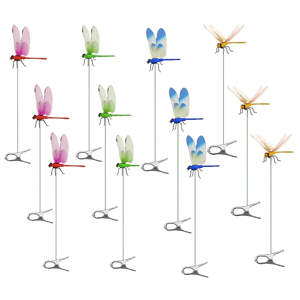 12 Stück Libellen-Clips aus Kunststoff für Gartenstecker, Dekoration, Hofornamente für Hüte, Fliegenabwehrvorrichtungen für drinnen und draußen – Detail 8