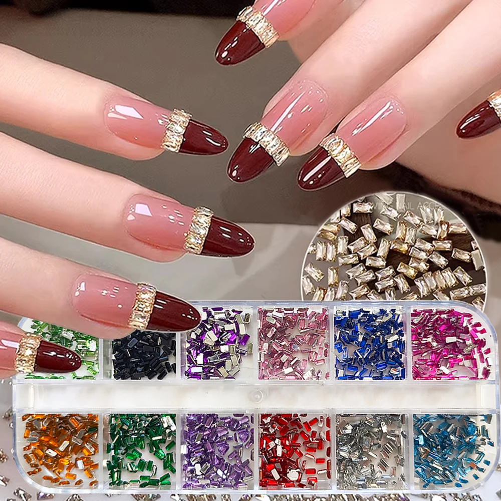 12 Gitter Gemischte Mini-Rechteck-Zirkonia-Nagelsteine 3D Bunte 3mm Luxus-Kristall-Nagelglitzer-Edelsteine Weiß/Rosa Flache Rückseite Diamanten – Detail 3