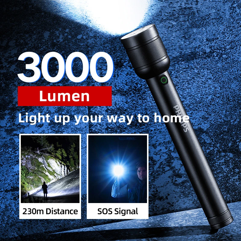 Philips 3000 Lumens Powerful Flashlight with 6000mAh 18650 Battery