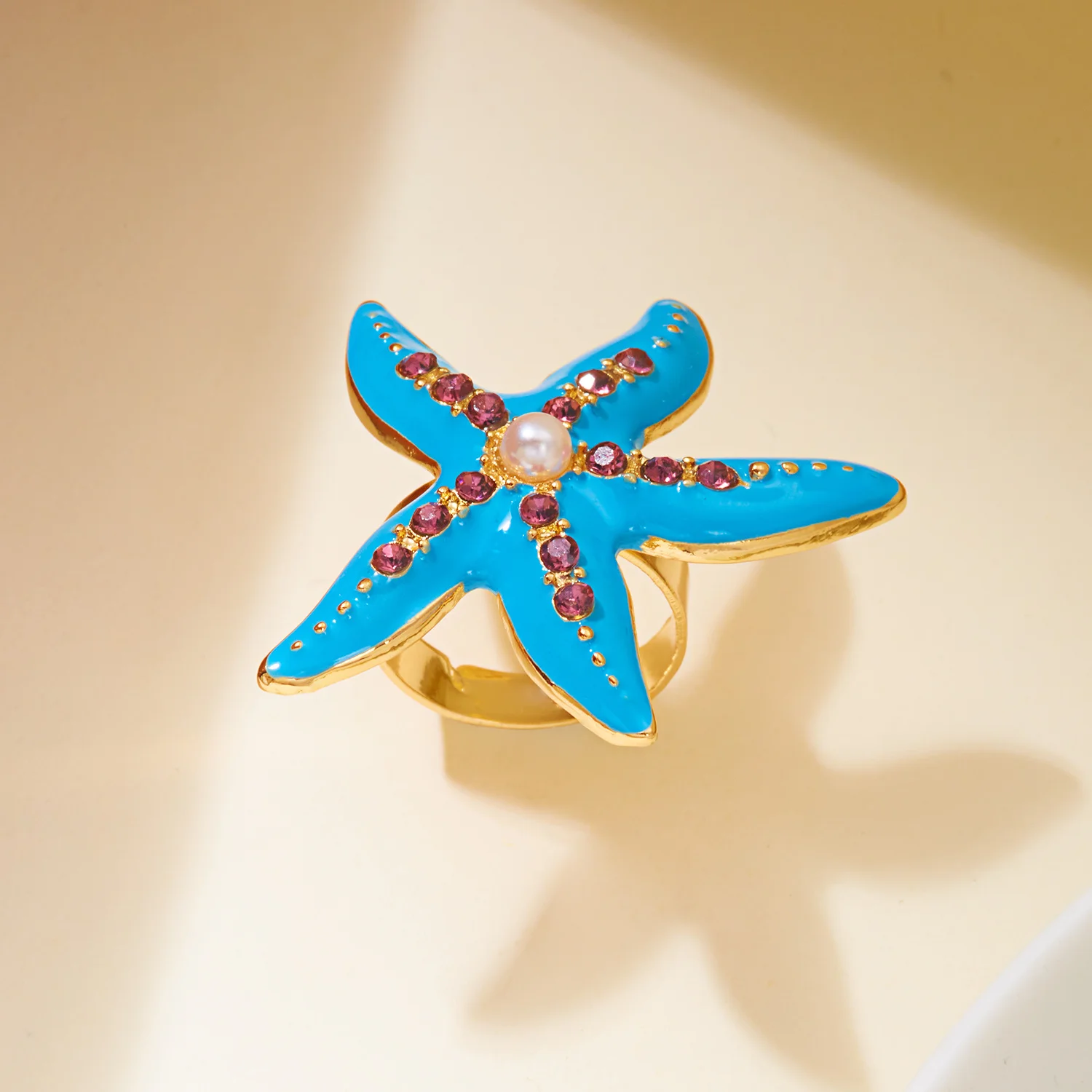 Übergroßer Seestern-Ring für Frauen Bunter Strass Kunstperlen Statement Chunky Sommer Strand Urlaub Resort Schmuck – Detail 5