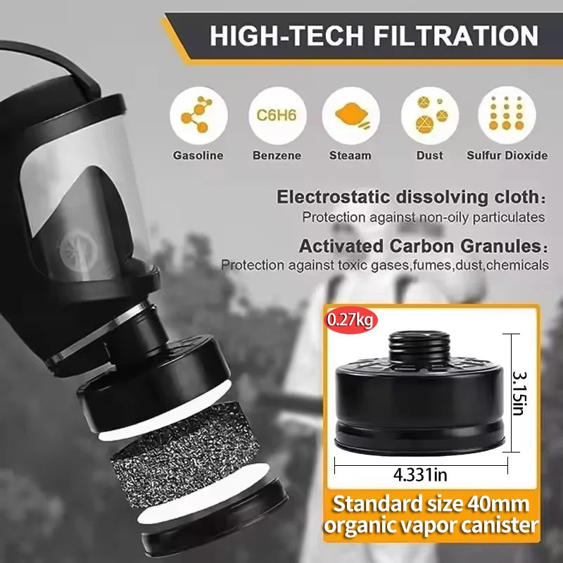 Gas Mask Survival Nuclear Chemical Full Face Respirator with 40mm Activated Carbon Filter for Spray Paint & Chemical