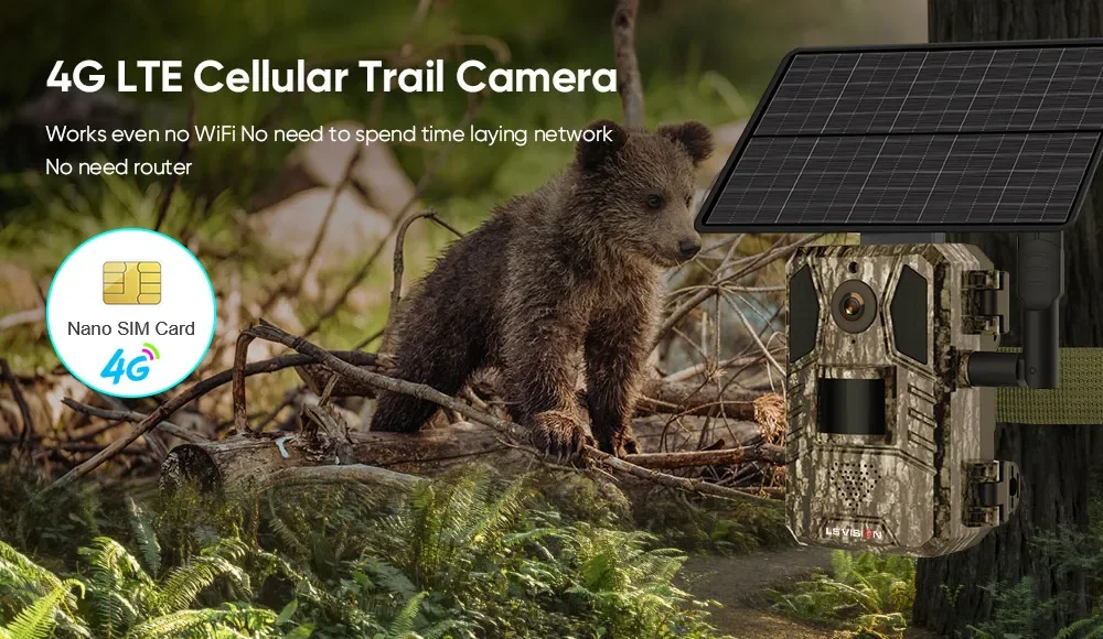 LS VISION 4G SIM Solar Wild Camera Outdoor 4MP Hunting Trail Camera Motion Activ