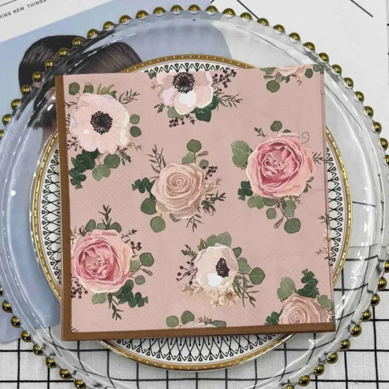 10/20pcs 33cm 3-Ply Colourful Floral Folded Wood Pulp Paper Party Decoration Paper Placemat Household Drawing