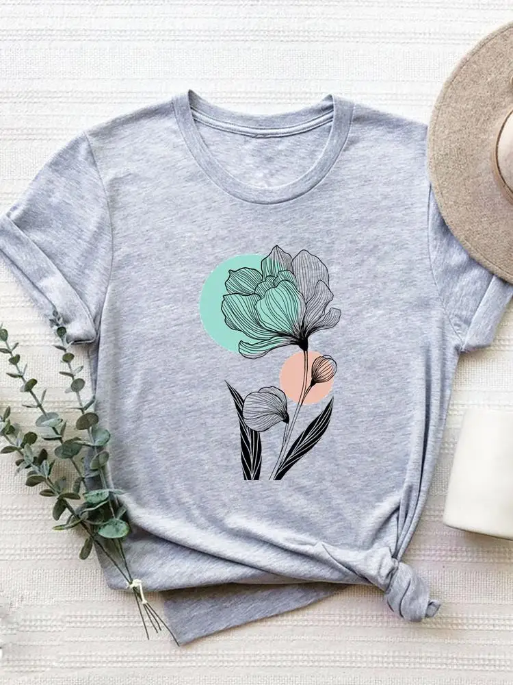 

Watercolor Style Trend Flower Graphic T-shirt Summer Clothes Fashion O-neck Tee Top Short Sleeve Women Clothing Print T Shirt