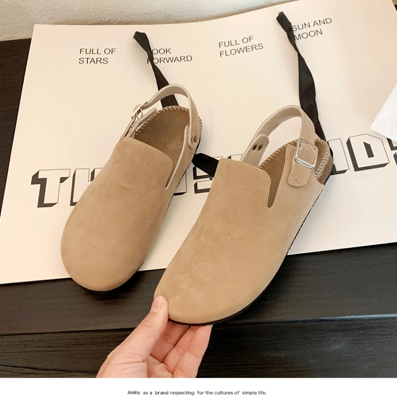 

2023 Spring Autumn Round Head Solid Color Back Strap Buckle Women's Shoes New Fashion Simple Flat Sole Single Shoe Women