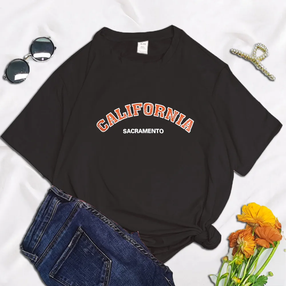 

Funny California USA Retro Letter Women T Shirt 2022 Summer Round Neck Y2K Funny Polyester Cartoon T-shirt Graphic Streetwear