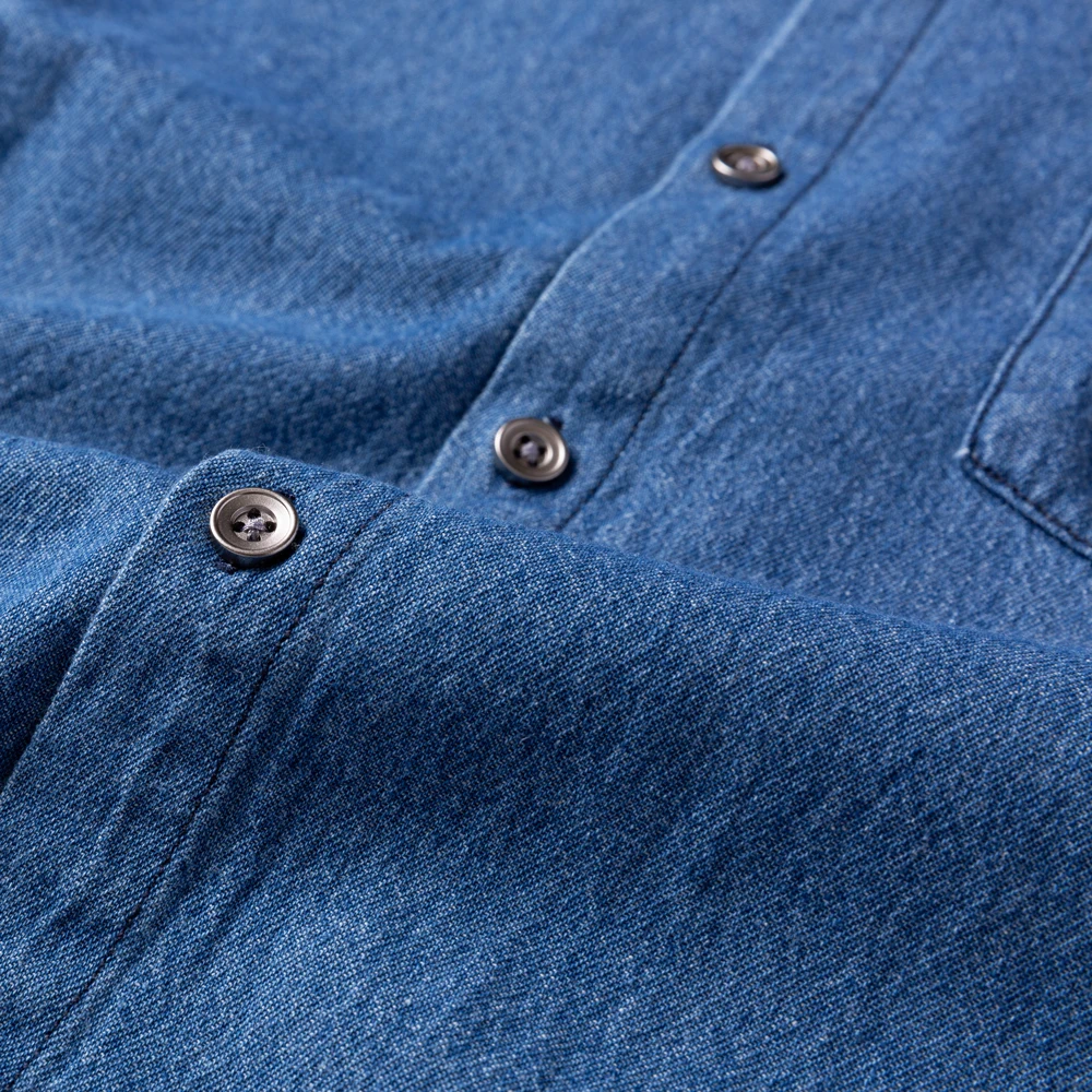 Denim Shirt Long Sleeved Shirt 100% Cotton Western Pocket Shirt Standard-fit Work Shirts