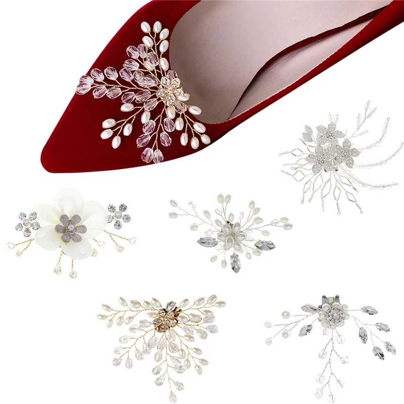 

Elegant Flower Shoe Clips Pearl Rhinestone Shoe Clips Detachable Pumps Decoration Wedding Shoes Hair Dress Accessories 2 Pcs