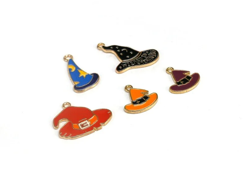 

6 шт. очаровательных шляп ведьмы, эмалевые Подвески ведьмы, милые Подвески на Хэллоуин, золотой тон, Ожерелье Подвеска, изготовление ювелирных изделий