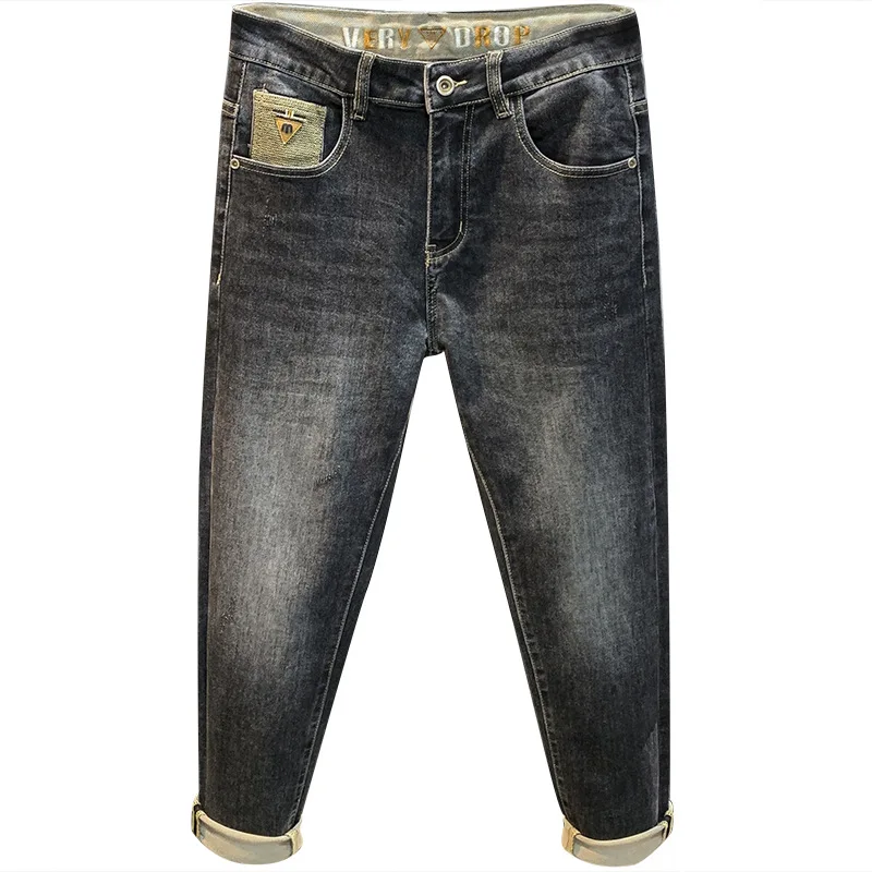 Black Gray Autumn Jeans Men 2024 New Trendy Men's Clothing Fashionable Embroidered Stretch Skinny High-End Casual Pants 6