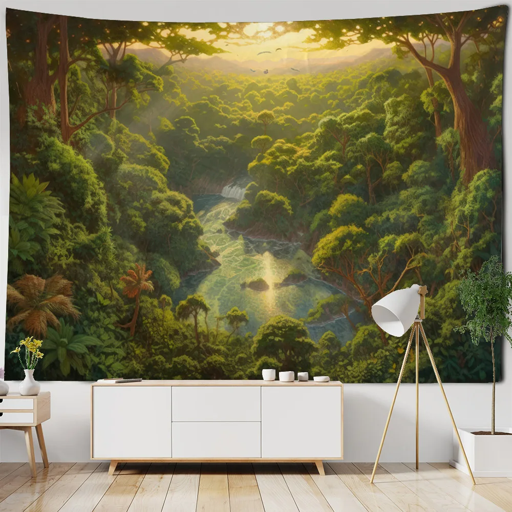 

Forest landscape tapestry, wall hanging cloth, dreamy hippie home art decoration, living room, bedroom, wall blanket, bed sheet