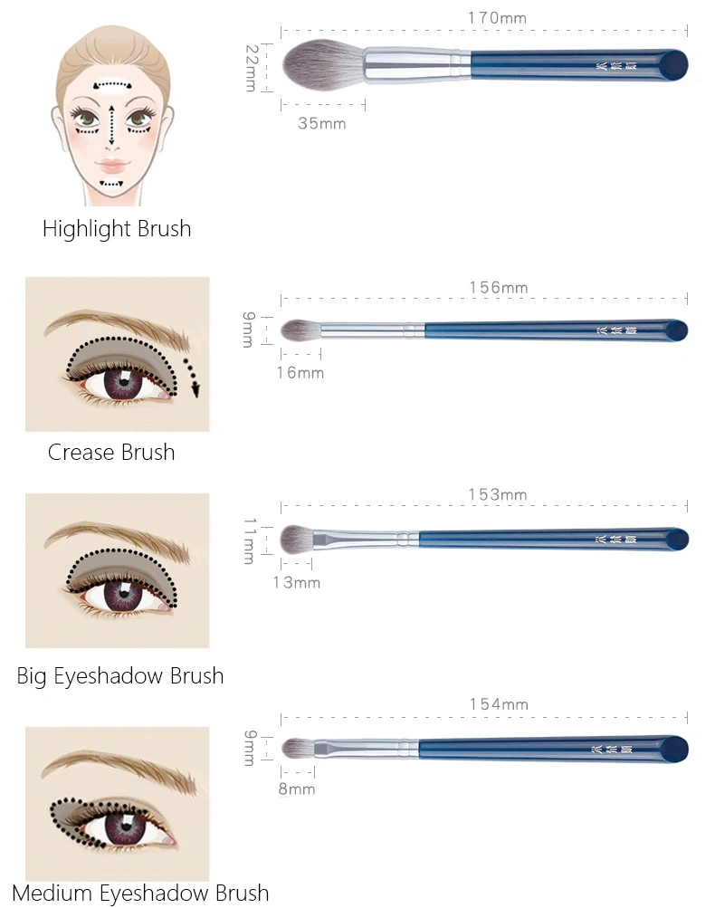 11pcs/Set Blue Makeup brushes Set Foundation Blusher Bronzer sculpting Highlighter Eye shadow eyebrow Make up brush Grey hair