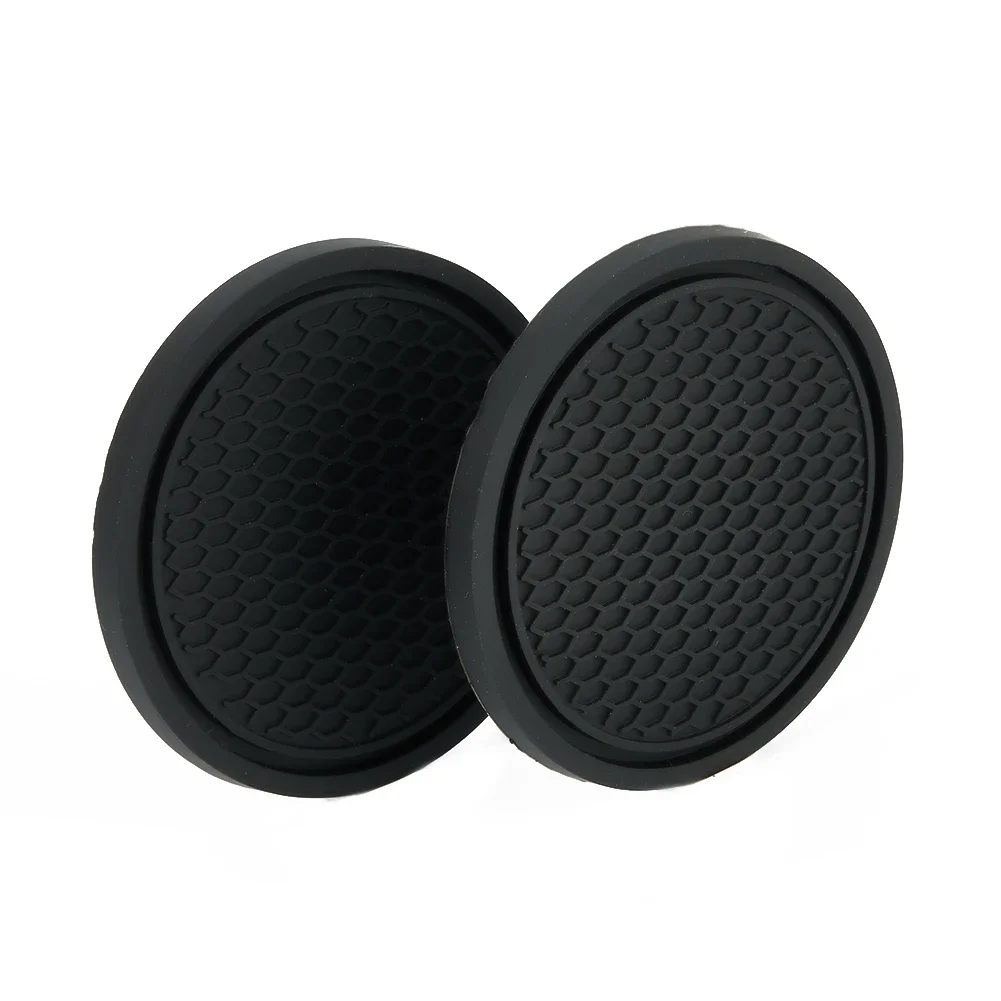 

2pcs Black Car Cup Holder Water Cup Slot Anti Slip Mat Silica Insert Coasters Pads Car Gadget Interior Accessories