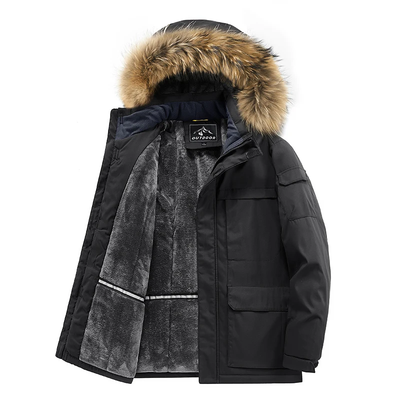 Parka Coat Parkas Coat Winter Men's Outdoor Jacket Fur Collar Casual Coat Autumn Warm Thick Hooded Fleece Lined Thicken