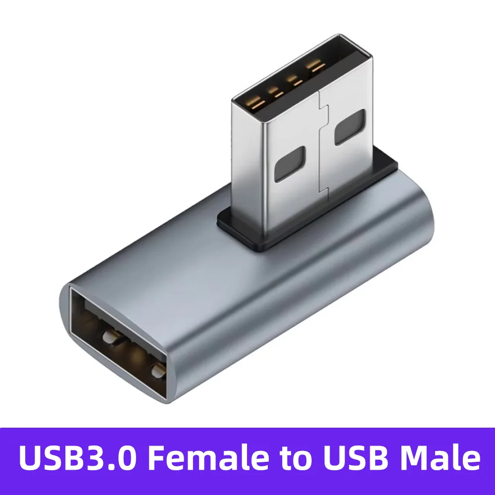 Right Angle USB 3.0 High-Speed Extension Adapter – Upward Elbow Connector, Male to Female Plug Converter