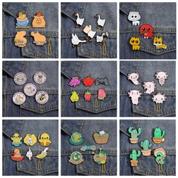 4-6Pcs/Set Animal Brooch For Women Men Cactus Salamander Capybara Enamel Pins Bag Lapel Cute Metal Badges Jewelry Gift Wholesale