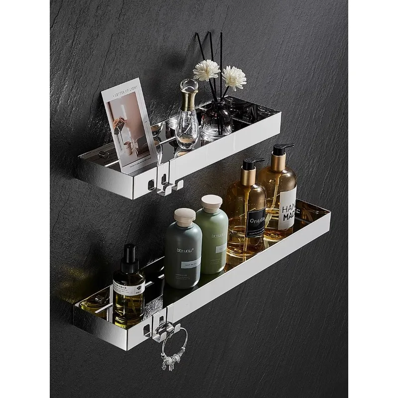 

304 Stainless Steel Minimalist Bathroom Shower Gel Storage Shelves Vanity Mirror Rectangular Wall Hanging Organization Racks