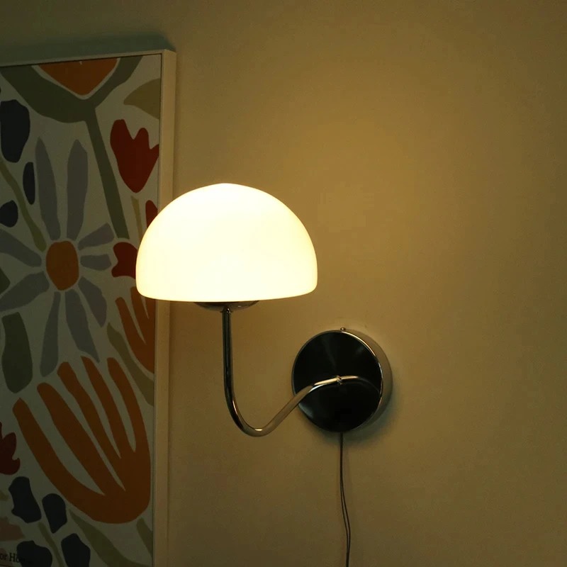 

Mushroom Small Wall Lamp Milk White Glass Plug-in Charging Bedroom Bedside Living Room Lamp Balcony Study Wall Lamp Wall Decor