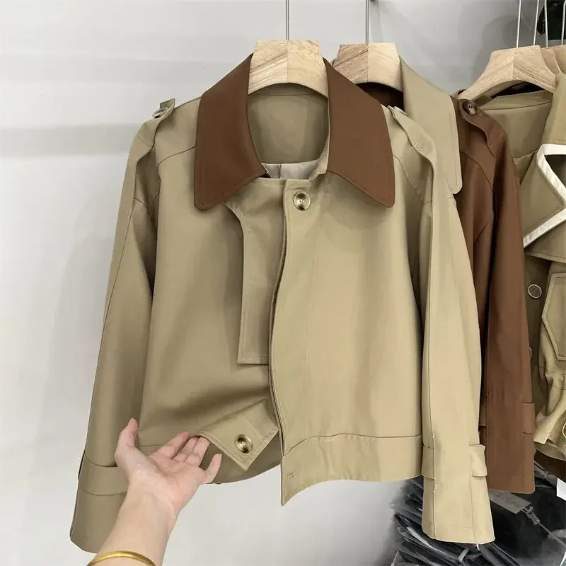 

Spring Autumn Jackets Women Vintage Classic BF Popular Temperament Streetwear Fallow Cropped Outwear Style Office Lady Patchwork