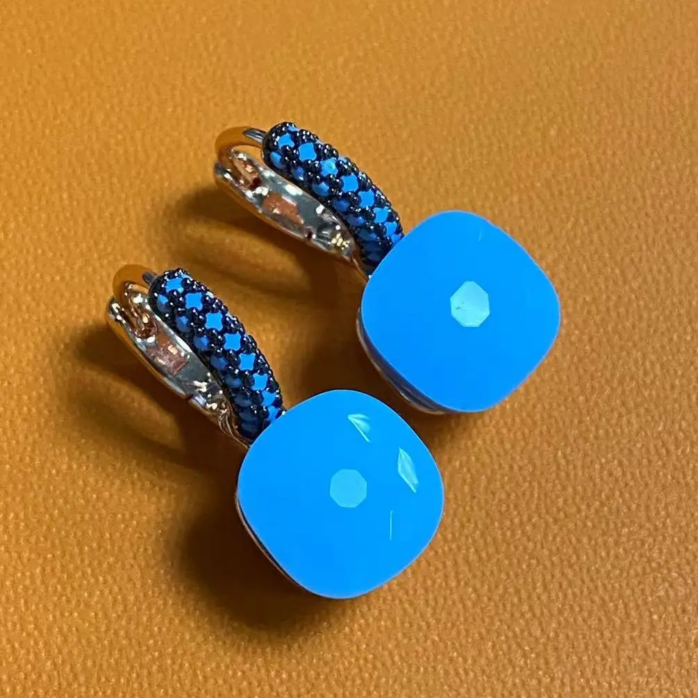 

KAISQJEW 10.6mm Nudo Earrings Inlay Turquoise Zircon with Gun Plated For Women Drop Earrings Candy Square Crystal Earrings