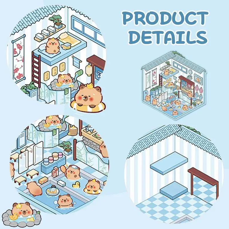 Fun 3D Cartoon Stickers Cute Miniature Scene Stickers Capybara Stereoscopic Visual Stacking House Sticker For Cups Phone Wall 3d stickers 3d wall stickers