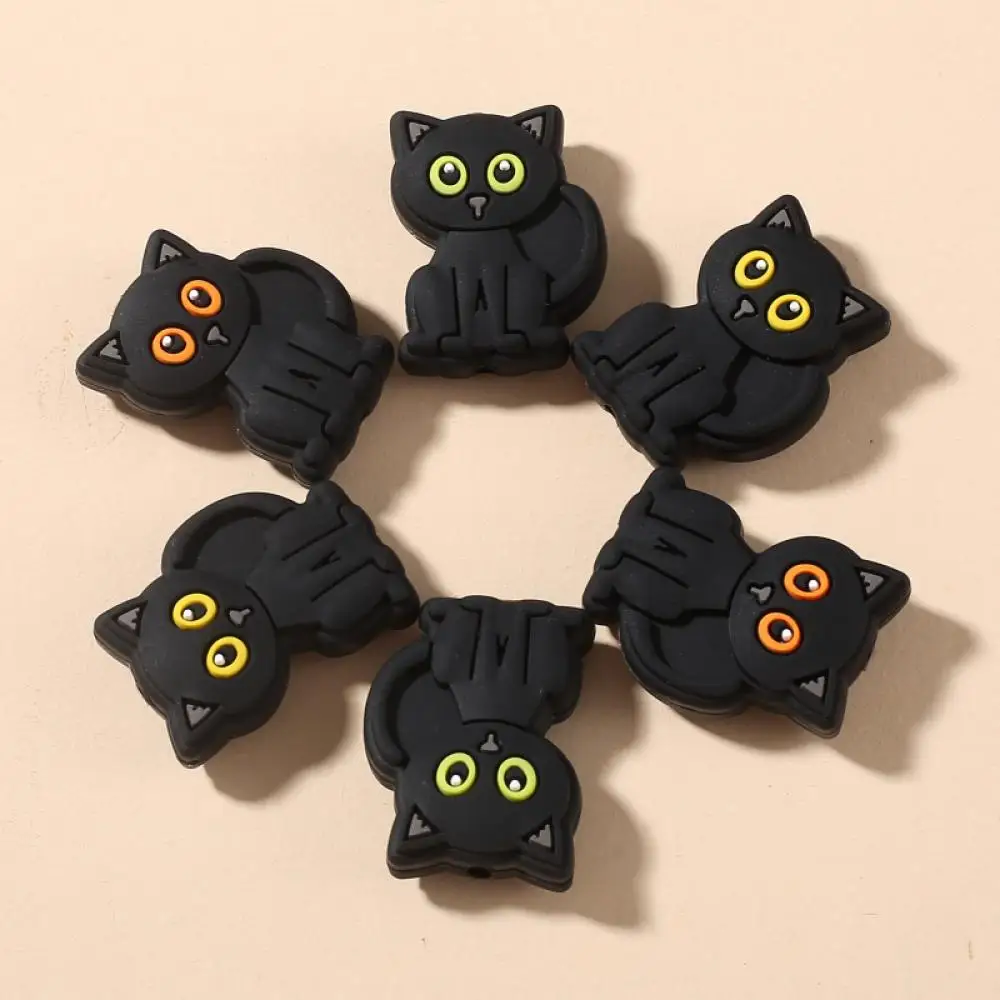 10Pcs 20x28mm Cartoon Black Cat Teether Beads Food Grade Silicone Chew Beads For Care Toy Accessory DIY Baby Pacifier Chain 2