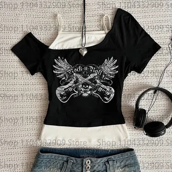 Y2K style clothes 2000s Kawaii Harajuku Fairy grunge Tees Tops women's T-shirt Fashion Goth Letter Sexy Tees Emo girls Tees Tops 1