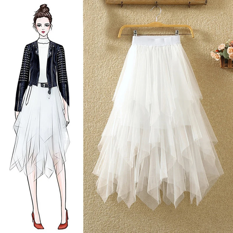 

Tulle Skirts Womens Faldas Mujer Moda 2023 Fashion Elastic High Waist Mesh Tutu Maxi Pleated Long Midi Saias Jupe Women's Skirt