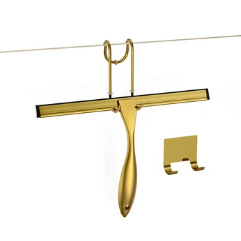 10'' 14 inch Shower Squeegee Stainless Steel Bath Cleaner Squeegee Golden Color With Hooks Door Glass Mirror Car Cleaning Tool 1