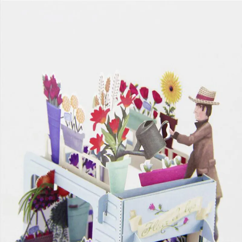 Christmas 3D Pop Up Flowers Car Greeting Cards Thank You Card Valentine Anniversary Birthday Party Invitations Card Paper Craft