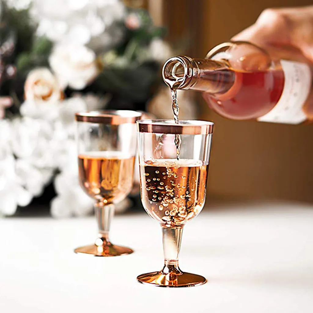 6pc Golden High Quality Plastic Wine Glass Disposable Cup Durable Party Wedding Festival Plastic Cup Bar Wine Supplies