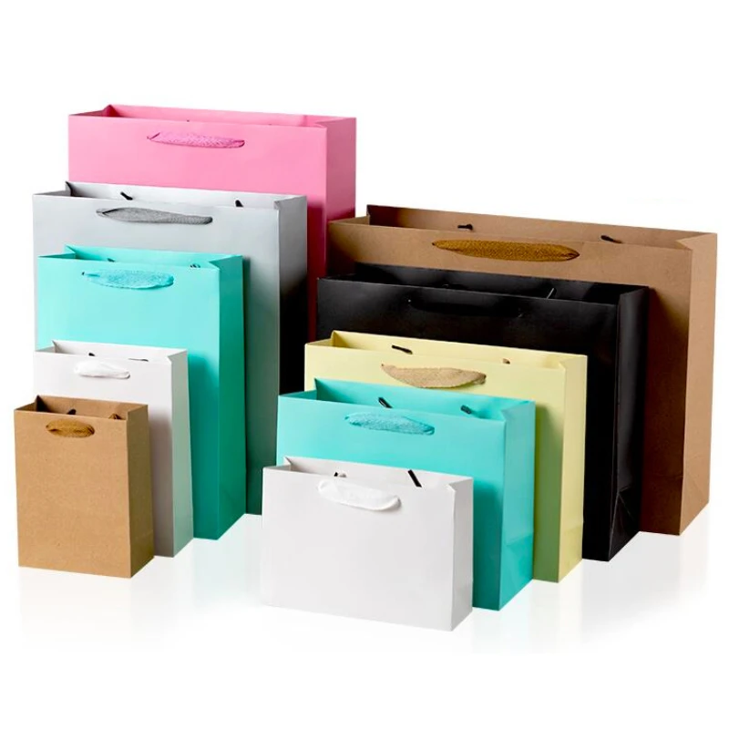 1pc mehrere größen Dicken Schwarz Weiß Kraft Papier Tragetaschen Kleidung Verpackung Tasche Weihnachten festival Geburtstag Geschenk Verpackung