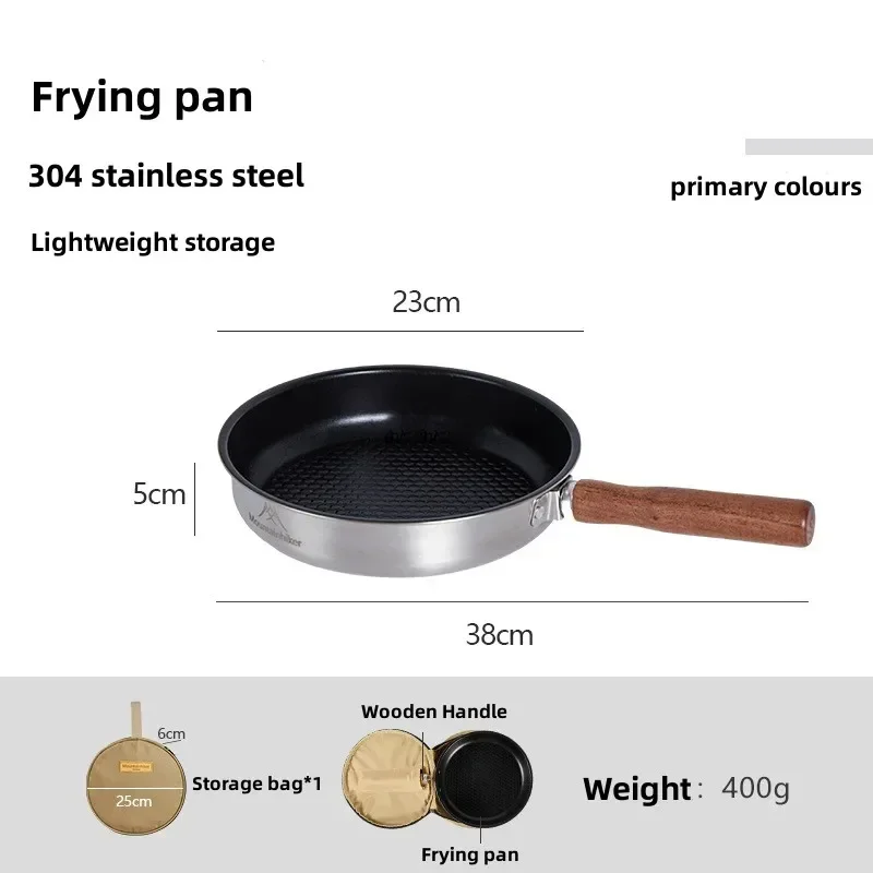 Non Stick Frying Pan Camping Cookware Set Camping Cookware Kitchen Utensils MOUNTAINHIKER Outdoor Camping Non-stick Frying Pan Breakfast Pancake Pot Stainless Steel Cooking Food Induction Cooker Fry Pan